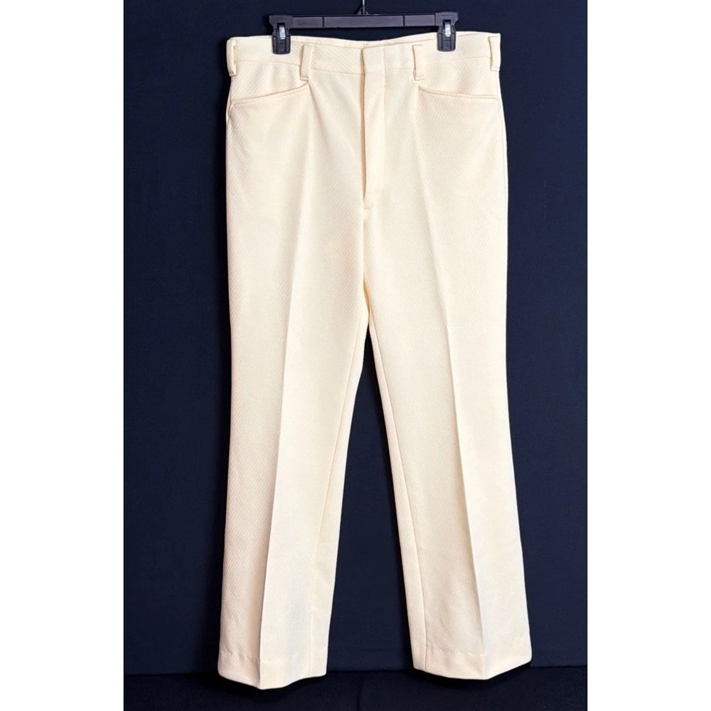 Lee Yellow "Polyester" Pants Vtg 60s 70s Polyester Disco Pimp Leisure Suit 34x32